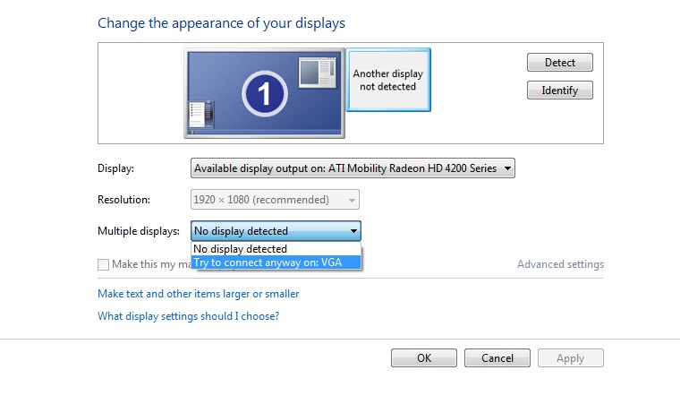 screen resolution settings for second monitor